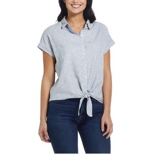 Weatherproof Vintage Washable Linen Button Striped Top